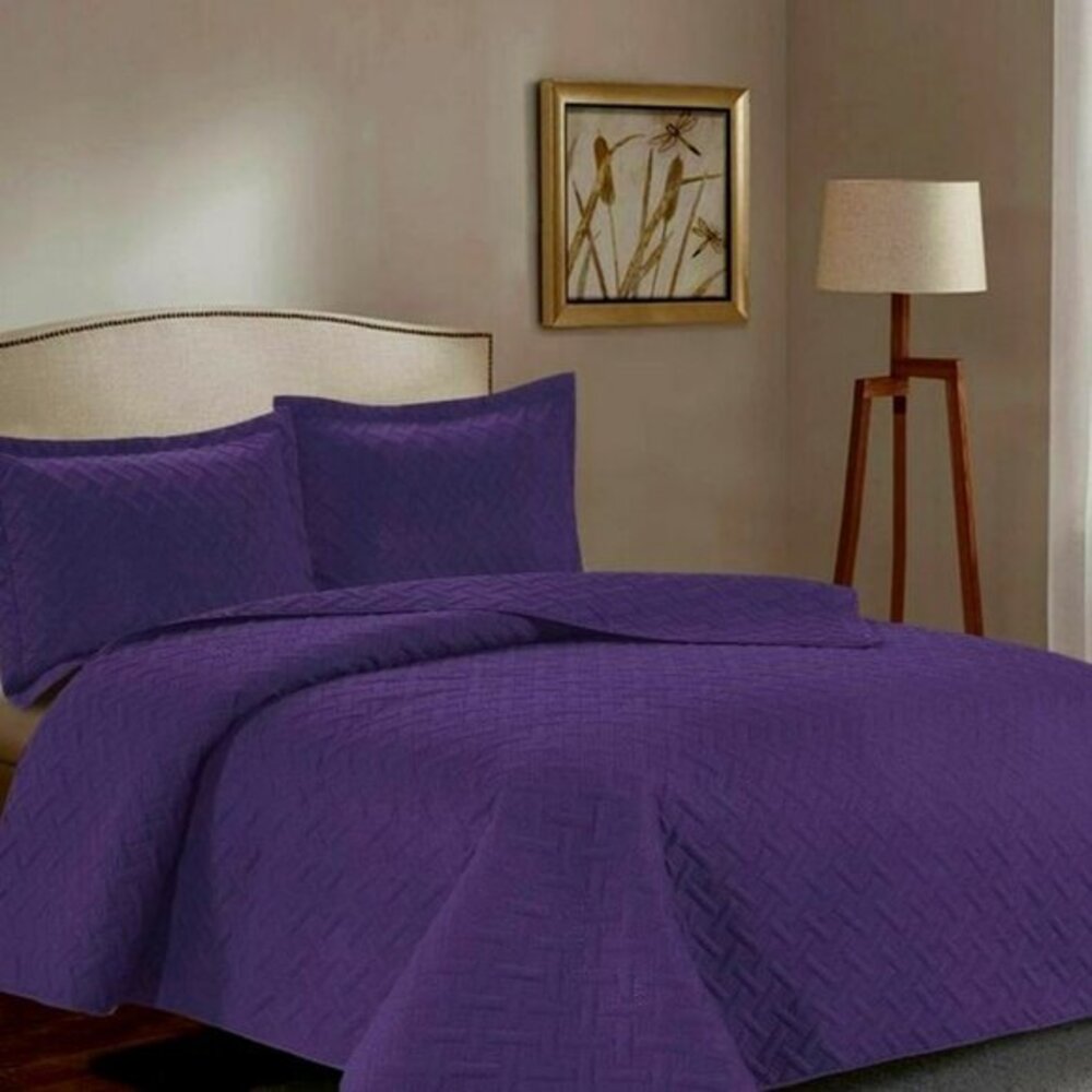 3PC Quilt Bedspread Set Oversized King Parachute Purple